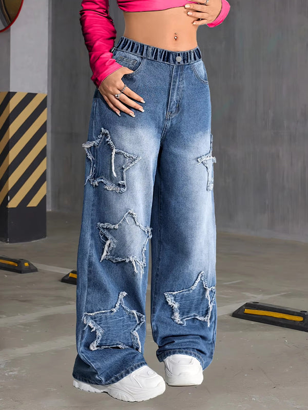 Star Patchwork Boyfriend Jeans