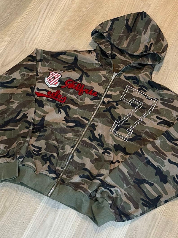 Hip-Hop Studded Embroidery Hoodie