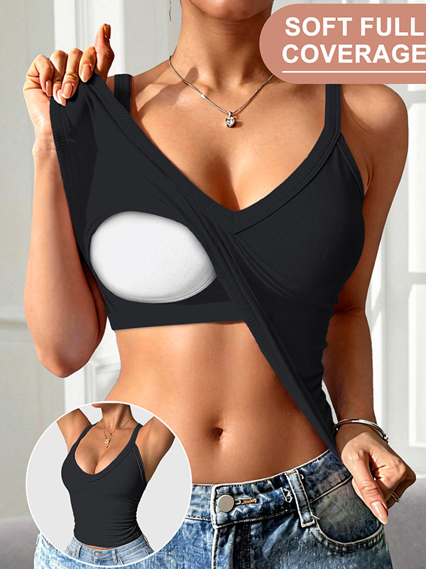 V-Neck Built-In Padding Tank Top