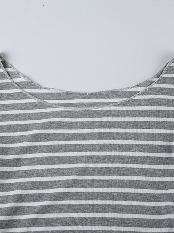 Striped One Shoulder Long Sleeve Tee