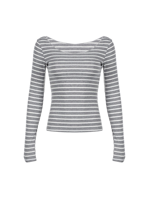 Striped One Shoulder Long Sleeve Tee