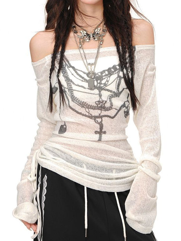 Off Shoulder Long Sleeves Tee